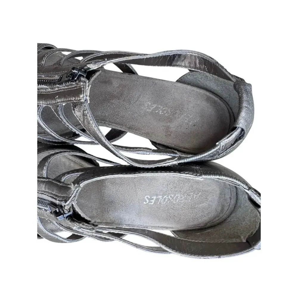 Aerosoles Plush Love Metallic Pewter Wedge Sandals Size 7.5 Comfort Shoes - Picture 6 of 12